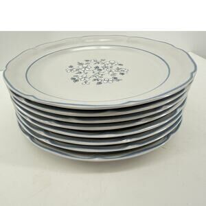 Covington Avondale Stoneware Dinner Plates Blue Floral Scalloped Set Of 8 10.5